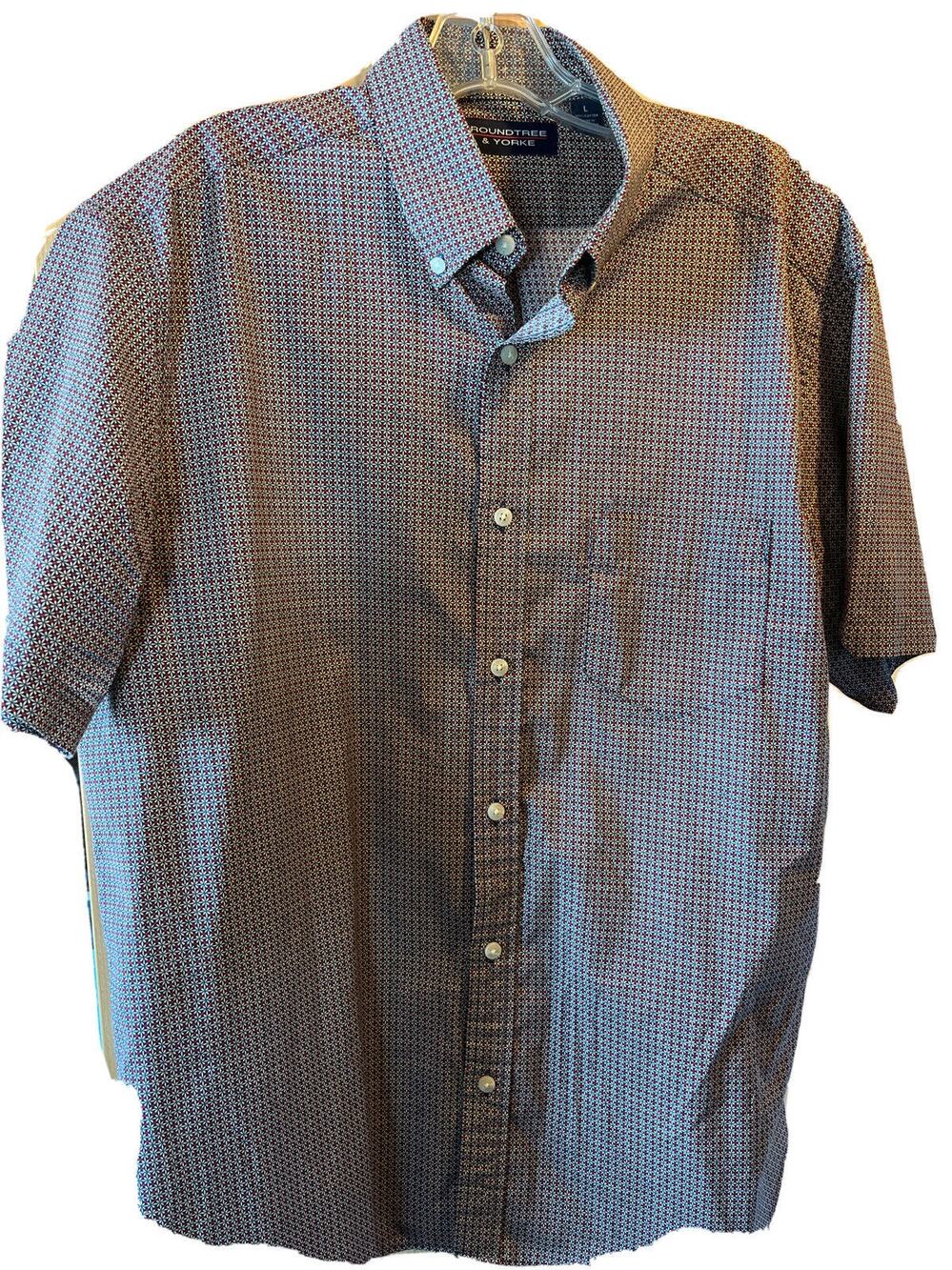 Roundtree & Yorke men’s xl silver red geometric ss button down cotton shirt